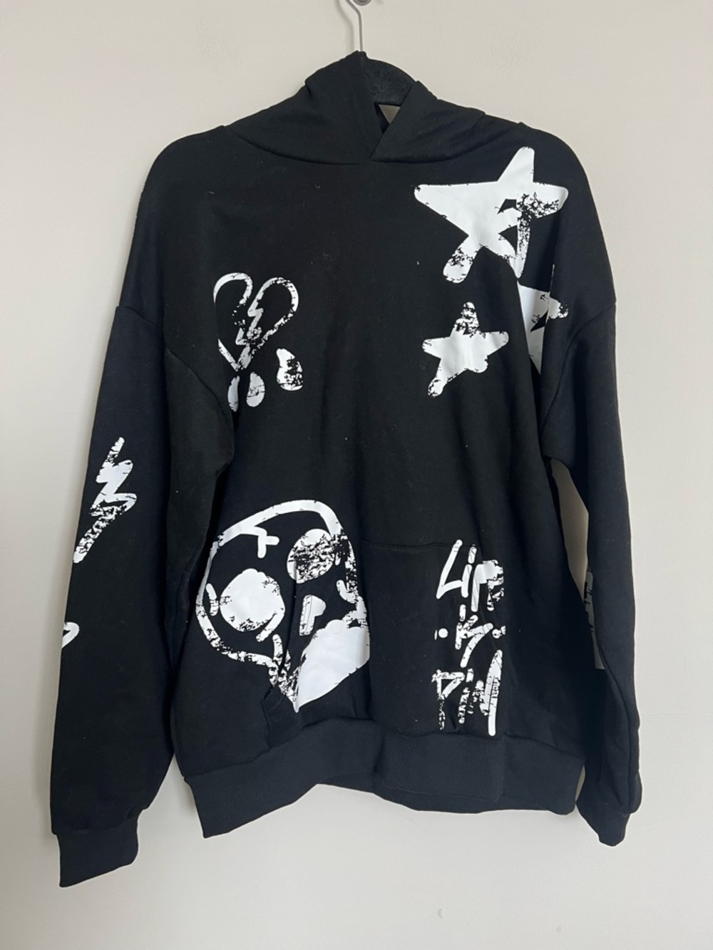 PacSun Black Graphic Streetwear Hoodie Size Medium Abstract Print Pullover - Picture 4 of 11